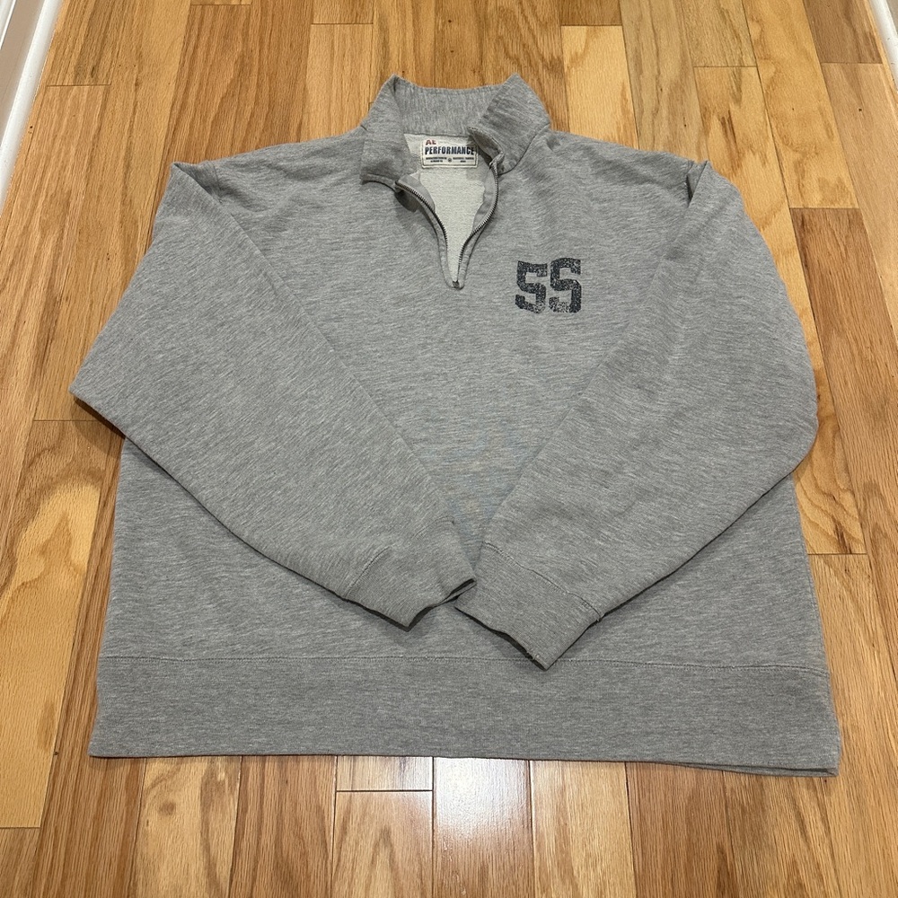 AMERICAN EAGLE Gray Quarter Zip-Up Sweatshirt numbered jacket 55 boyfriend 1/4
